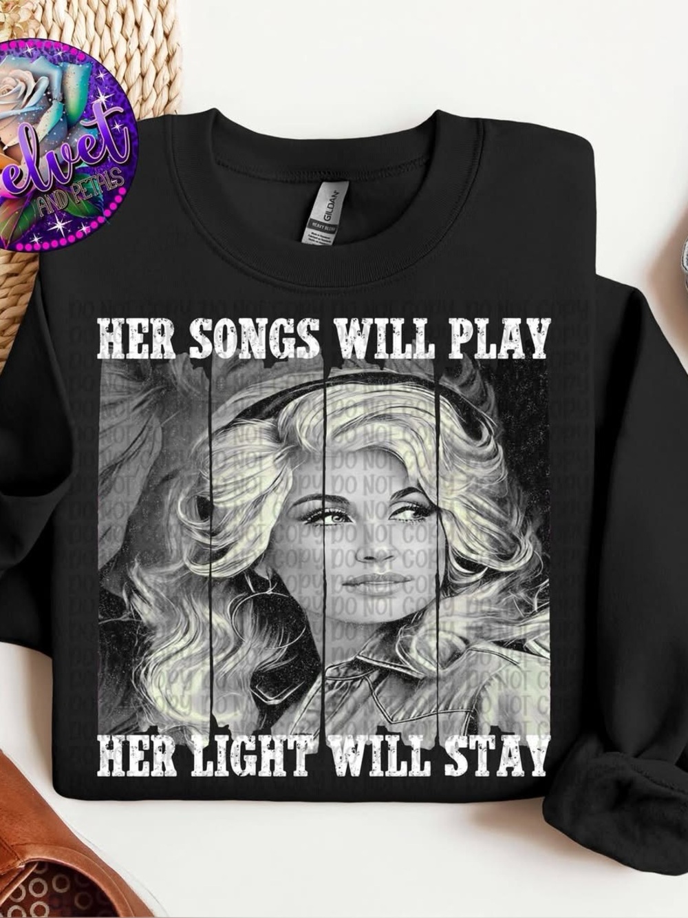 Black "Her Songs Will Play" Women's Dolly Graphic Sweatshirt
